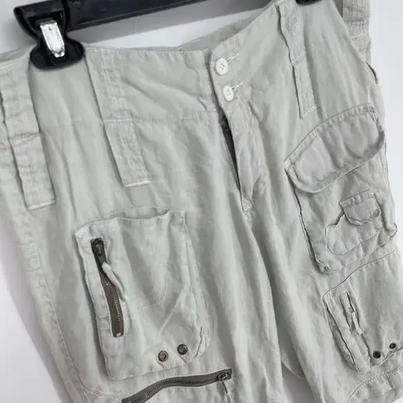 Pete & Greta by Johnny Was Cargo Shorts Womens Sz 6 Linen Y2k Pockets Pale Green
